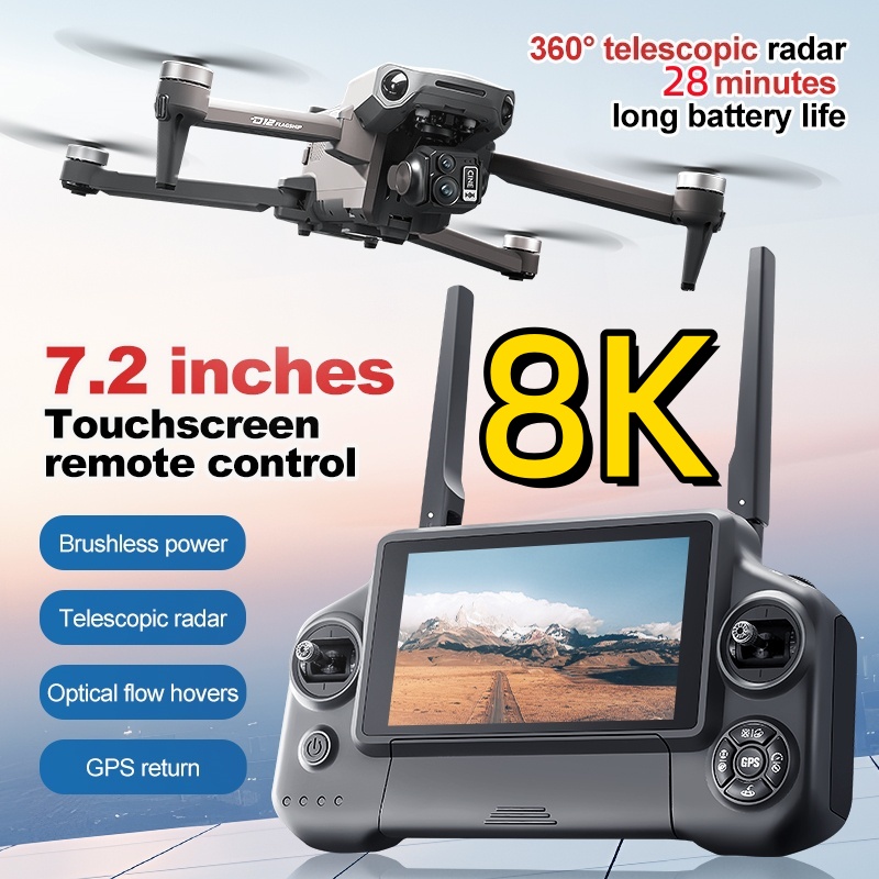 Drone Rc Folding - โดรนควอดคอปเตอร์ 8K 3 แกนกันสั่น พร้อมจอสัมผัส 7.2